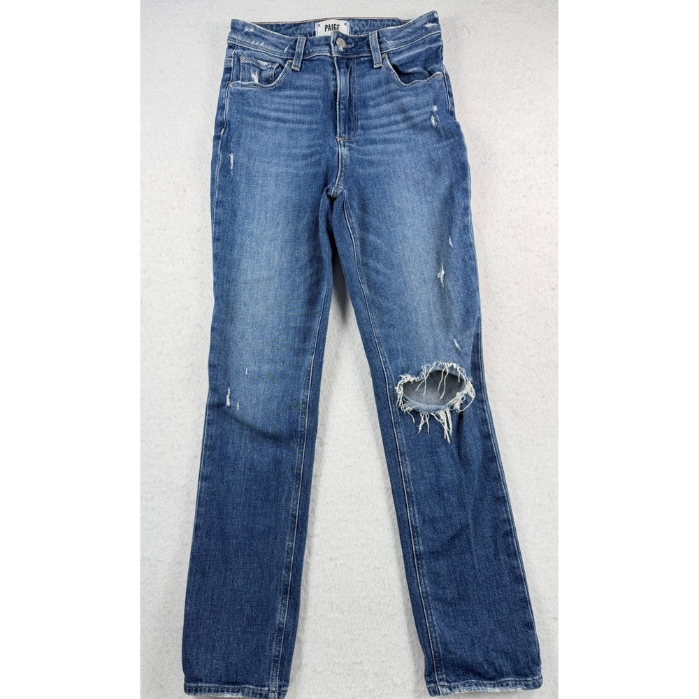 PAIGE Sarah Slim Distressed Ankle Straight Jeans Medium Wash Denim Size 25
